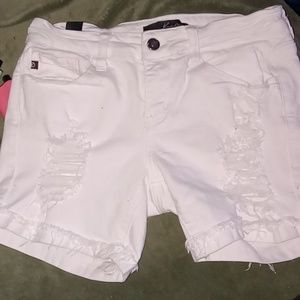 White stretchy denim high rise shorts